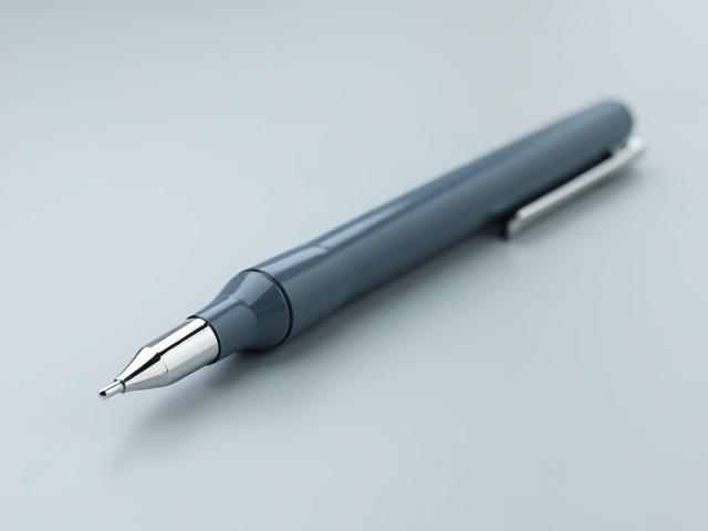 A sleek, clipless fountain pen design crafted from a tasteful, deep blue resin, 'The Diplomat' model.