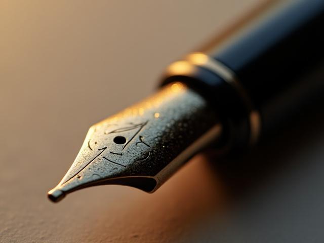 Close-up of a fountain pen cap featuring elegantly engraved initials or a monogram.