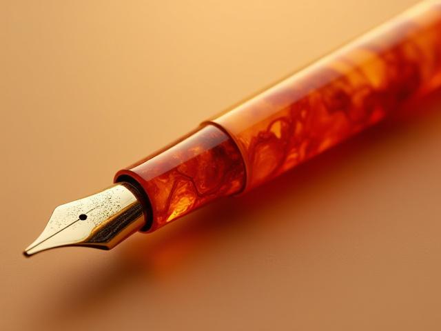 Custom resin pen, \
            Autumn Sunset pattern, warm oranges, reds, and browns blended.