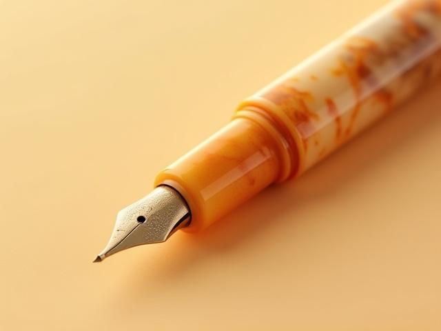 Custom resin pen, \
            Desert Mirage pattern, earthy tones of sand, ochre, and subtle shimmer.