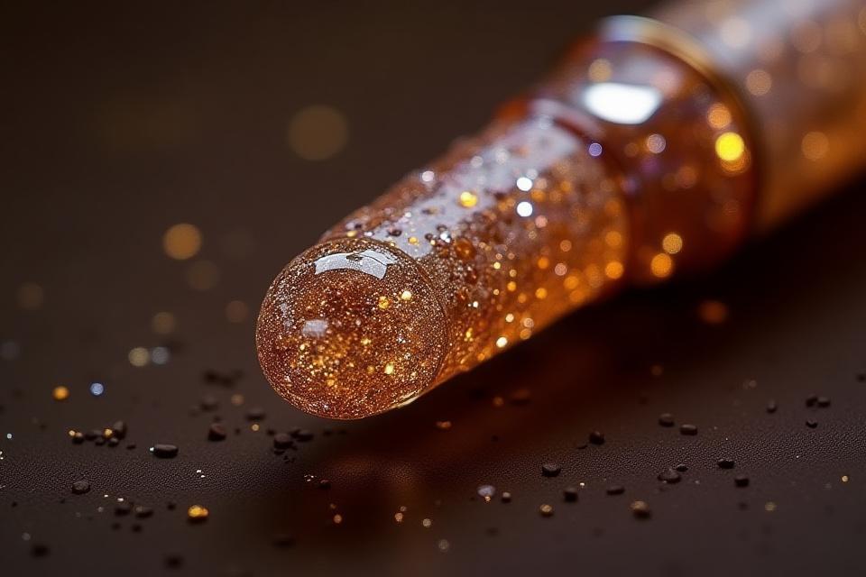 Close-up of a fountain pen made with 'DiamondCast' resin, showing incredible depth and sparkle with embedded diamond dust and precious gems.