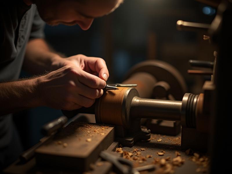 Jesse Clayton Hill in his workshop, focused on crafting a fountain pen