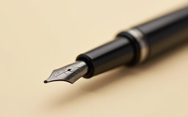 A classic ebonite fountain pen with a deep, lustrous black finish, highlighting the subtle texture of the material.