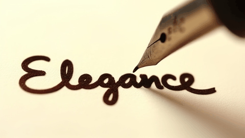 Animated GIF of a super flexible wet noodle nib writing \'Elegance\' with dramatic line variations